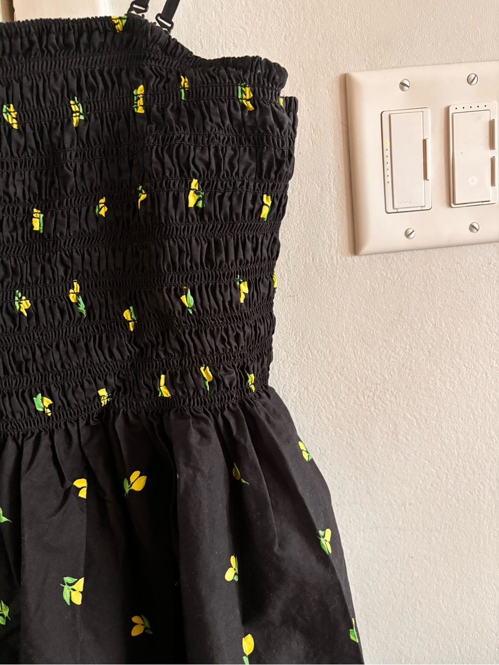 Black Maxi Dress with Yellow Lemon Print (removal straps & with Pockets) - Picture 2 of 4